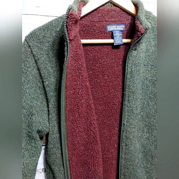 Lands End Jacket Forrest Green Size Small Wool Zip Thick Lined Granola - Picture 5 of 9